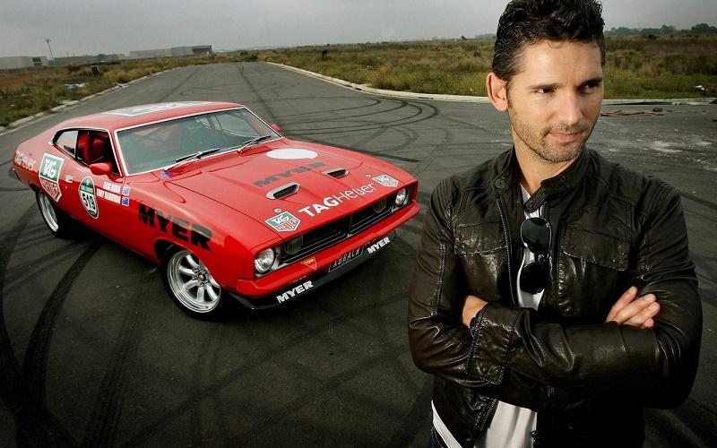 Eric Bana and his 1974 Ford Falcon XB Coupe on the track
